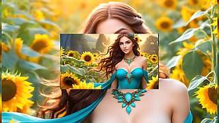 Beautiful Elf Girls in Garden of Bright Sunflowers