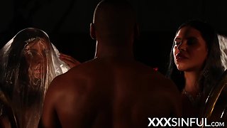 Romantic interracial threesome for lucky busty babes and BBC