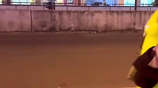 Public Walk and Flashing in Lingerie and Stockings