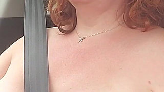 Curvy Hot MILF Driving Through Town and Construction Topless and Playing with Big Natural Tits and Nipples