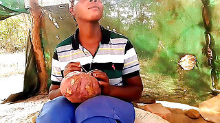 In village cherishing myself with potatoes