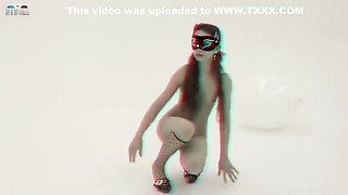 Flexible girl posing in a studio  3D porn backstage