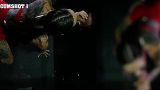 Rocky Emerson, with tattoos, delivers intense pov blowjob action through gloryhole