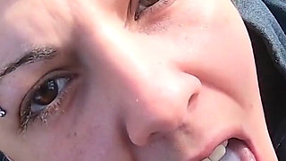 Outdoor blowjob at the lakes with cum in mouth and swallowing