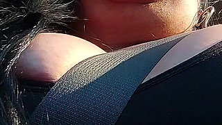 Traveling Stepmom, Solo Fans in Slow Motion, in the Car Big Tits