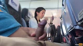 Brunette Katty West Gives Fast Handjob & Cumshot in Airplane - POV Close-Up