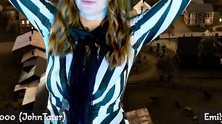 Amateur redhead Jacqueline with glasses masturbates