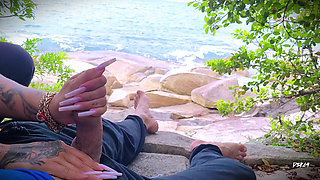 Handjob Surprise Ejaculation on the Beach