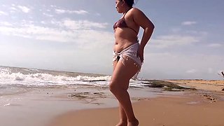 Horny Latina MILF with Big Ass Masturbates Nude on Beach