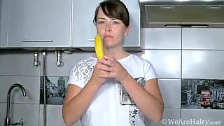 Animee strips naked in her kitchen to play nude - WeAreHairy