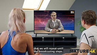 MATURE4K. Wild russian sex between naughty young neighbour and slutty MILF ended up with a creampie