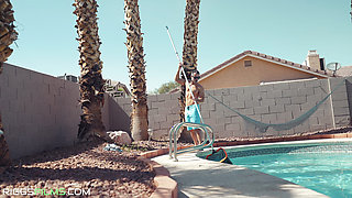 2 Big Tits Bikini Babes Fucking The Pool Guy