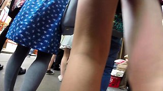 Slim blonde teen with sexy legs and a heavenly ass upskirt