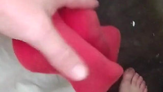 Petite Stepdaughter in Red Socks Shows Small Ass to Daddy ( Footjob & Pussy Play )