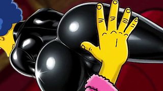 Halloween Hentai: Alien Simpsons Wife in Latex Costume Fucks Husband Hard in Wet Pussy