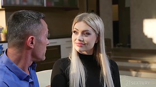 Blonde Georgia Takes MMF Anal Sofa Action Enthusiastically