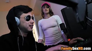 Stepsis Kenzie Madison Distracts Stepbro with Blowjob While He Plays Video Games