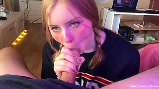 College Girl lady softly deep-throats and luvs jizz