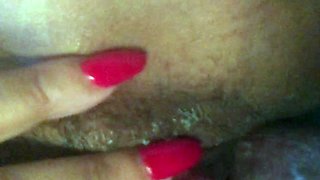 Perky amateur rides and sucks black dick pov style