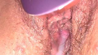 Wife's wet and hairy pussy gets a soaking creampie