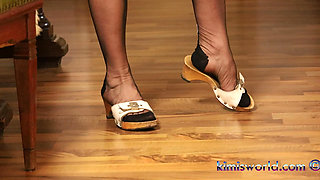 Wooden Heels, Nylon Tease & Slow Walk Seduction