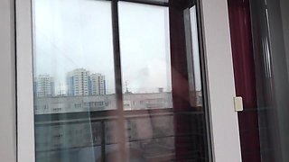 He caught the mature neighbor washing the window and undressing. Chubby MILF with fat ass, big tits, hairy pussy. BBW. PAWG.