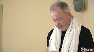 Jessica Night teen with hot lips fucks grandpa hard and takes facial cumshot