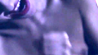 Slut blows long cock at night and gets her face covered with cum