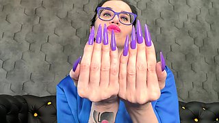 New Longer Shape and New Purple Color, Claws, Long Flexible Fingers Wide Palm, Silk Pantsuit on Me