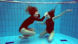 Russian swimmer Diana Zelenkina and her alluring GF show striptease under the water