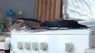 Sexy Stepmom Naked in the Kitchen, Latina Hairy Pussy, Big Tits, Big Ass