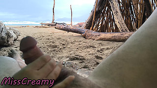 Misscreamy Teacher Handjobs My Cock Under Umbrella in the Rain!