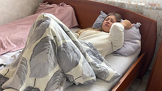 Morning masturbation ended in a loud orgasm. I caress my tight pussy.