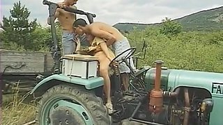 Two Field Workers Fuck Their Asses And A Babe Pussy Outdoor On The Tractor