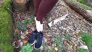 Naked Girl in Forest Gets Brush Inserted in Pussy - Extreme Outdoor BDSM