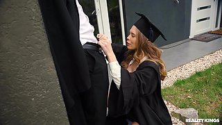 The couple has an amazing sex on the bed, with a naughty girl