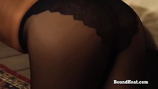 Sensual Lesbian Slave In Pantyhose Seducing And Kissing Dom Madame