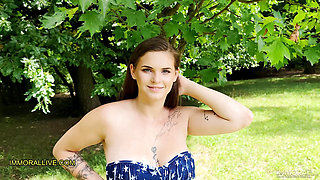 Stepfather and step son pick up busty teen working out in the park - 18-year-old natural big bouncing boobs