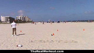 Therealworkout - busty blond (Cali Carter) rails trainer after the beach sesh