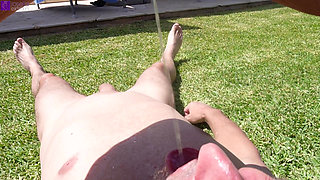 Horny Bareback Orgy at the Hotel Pool with Three Cum Sluts!