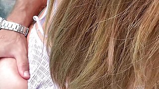 Beautiful French Brunette STEP-SIS blowjob and fucked by the pool on a family vacation