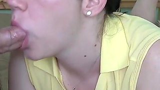 Wife in Yellow T-shirt Gives Blowjob Part 1