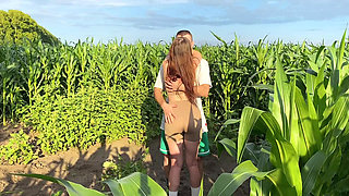 Hard roughly fucked a hot cute multiorgasmic babe in public on a corn field