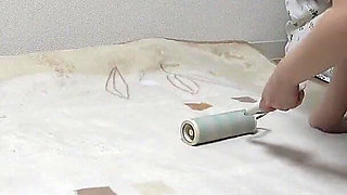 Girls Only Apartment in Japan, a Girl Cleaning Room with Natural Tits Spill Out Tank Top, Wedgie Thong Show From Miniskirt