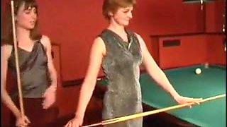 Sexy Lesbians Use Strapon On Pool Table