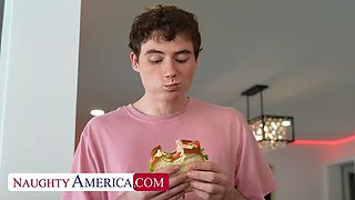 Sexy Milf Katalina Kyle gets a cock meat sandwich  from her sons friend