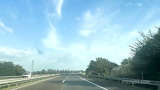 1000km Drive Of Squirt, Cum Eating, Pantie Piss And Pissing