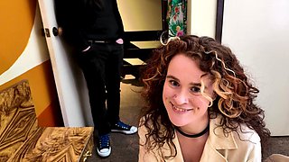 Brunette teen swallowing cum in POV blowjob