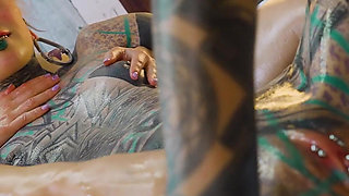 Oily Lesbian Metal Toy Threesome Girls Slippery Fuck