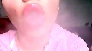 Glossy Pinky Lips Closeup Smoking Teen